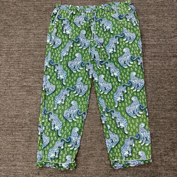 Anthropologie Print Fresh Pajamas Women 1X Blue Tiger Queen Pants Long Sleeve - Picture 4 of 16
